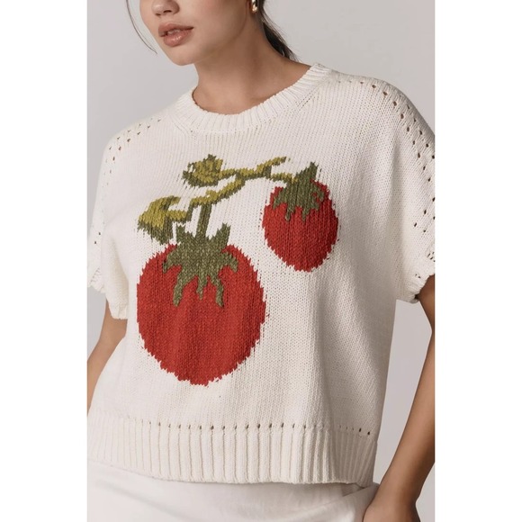 Maeve Sweaters - Anthropologie Maeve Crew Neck Tomato Veggie Motif Graphic Sweater Small Cream